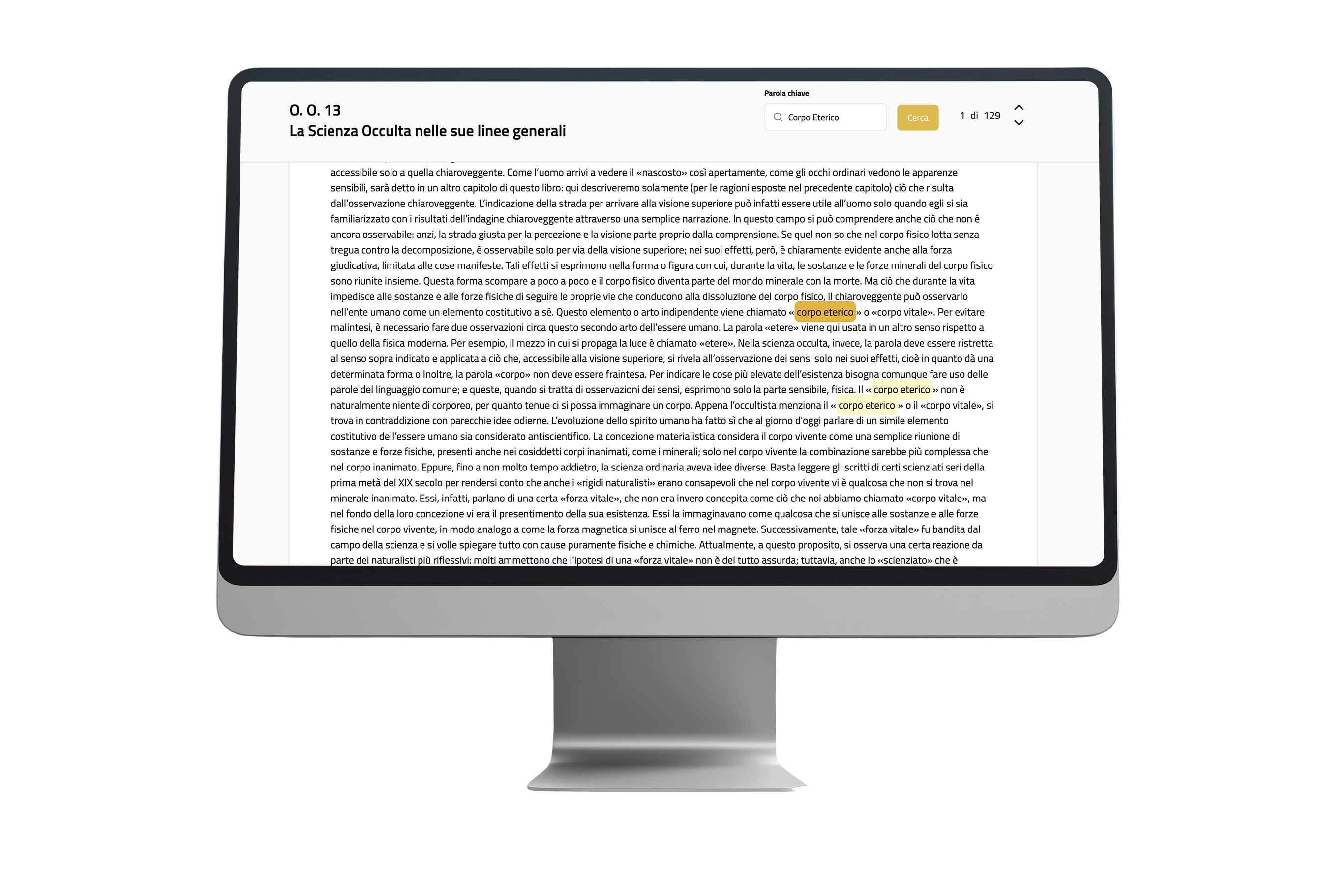 Schermata della ricerca nel libro completo