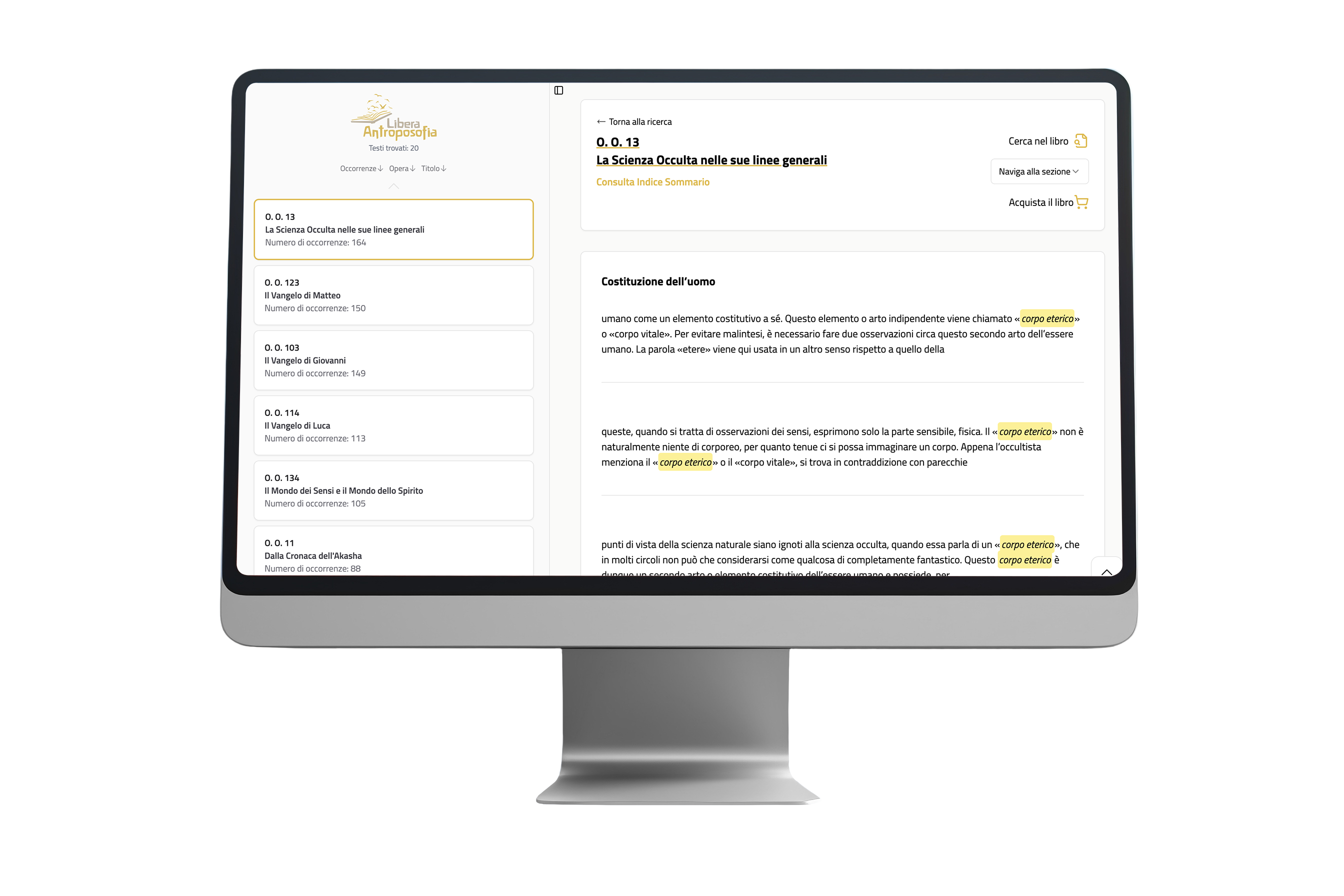 Schermata di visualizzazione dei risultati di ricerca